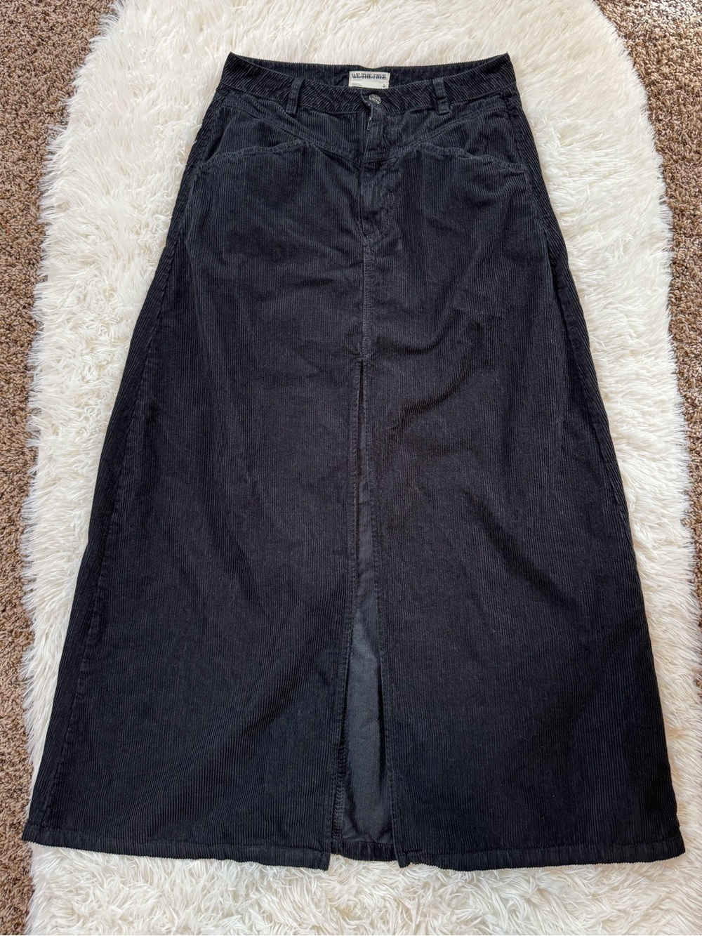 We the Free Come As You Are black corduroy maxi skirt front slit size 6 witchy